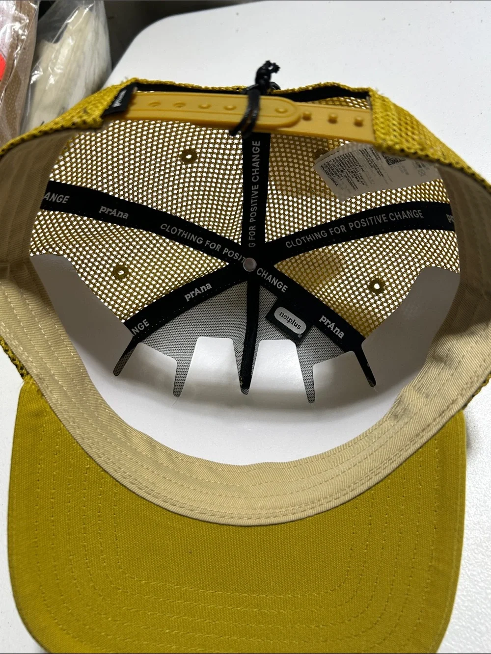 Prana Yellow Trucker Hat with Two-Tone Graphic